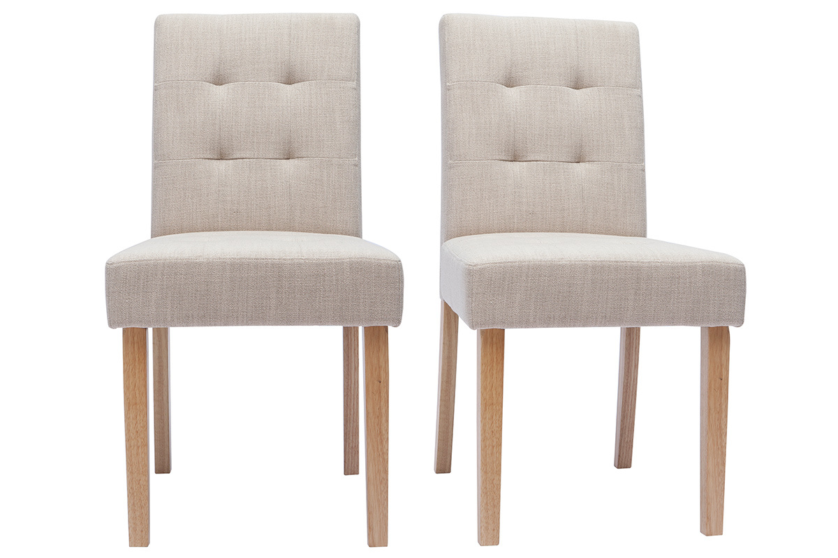Chaises capitonn�es en tissu beige naturel et bois clair (lot de 2) ESTER