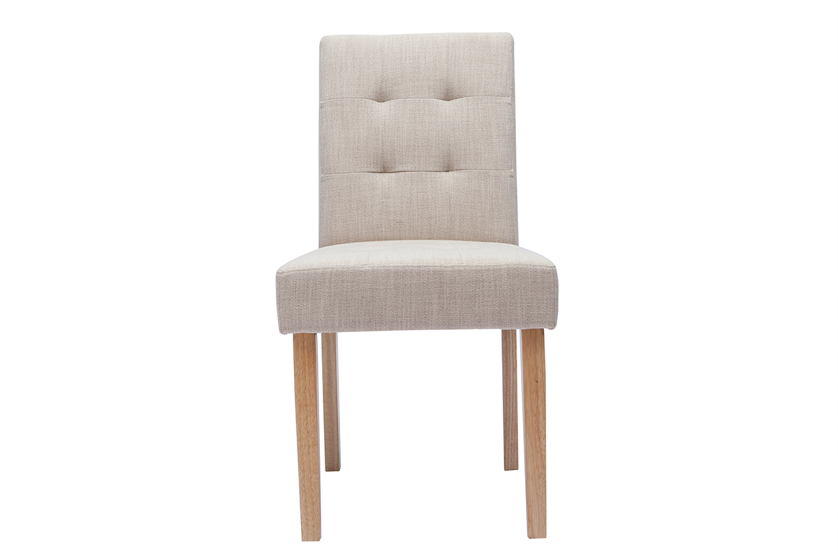 Chaises capitonn�es en tissu beige naturel et bois clair (lot de 2) ESTER