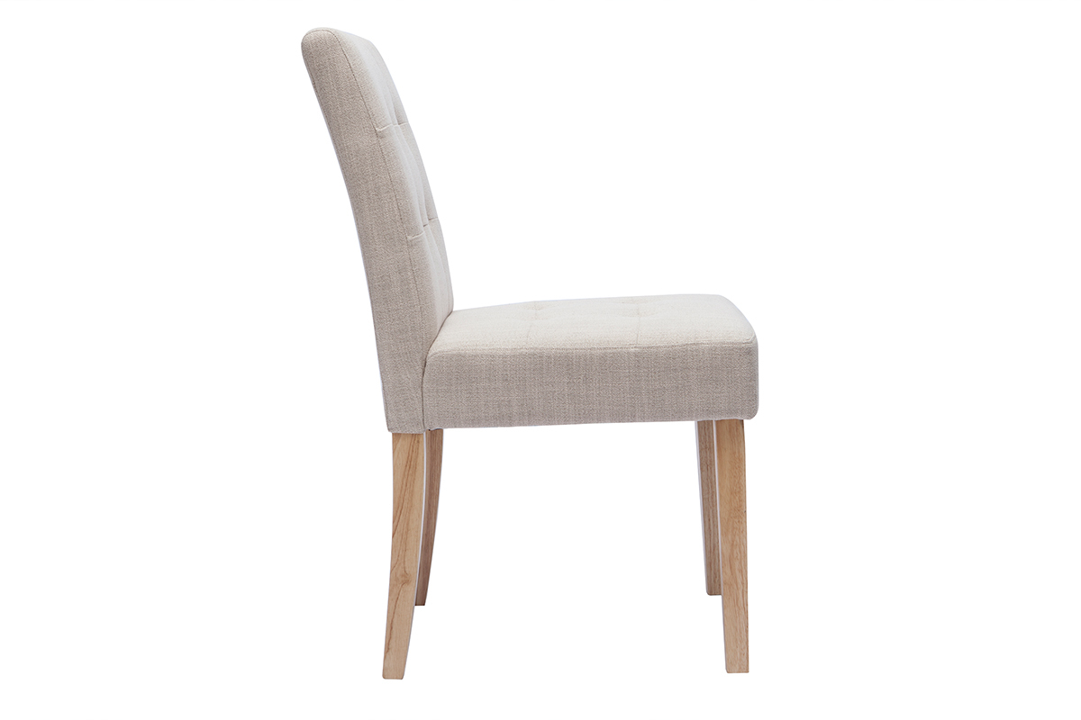 Chaises capitonn�es en tissu beige naturel et bois clair (lot de 2) ESTER