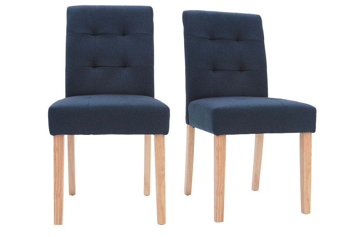 Chaises capitonnes en tissu bleu et bois (lot de 2) ESTER