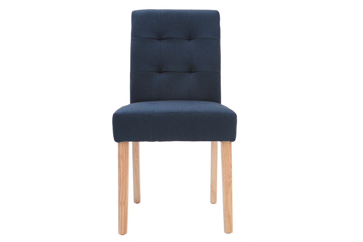 Chaises capitonnes en tissu bleu et bois (lot de 2) ESTER
