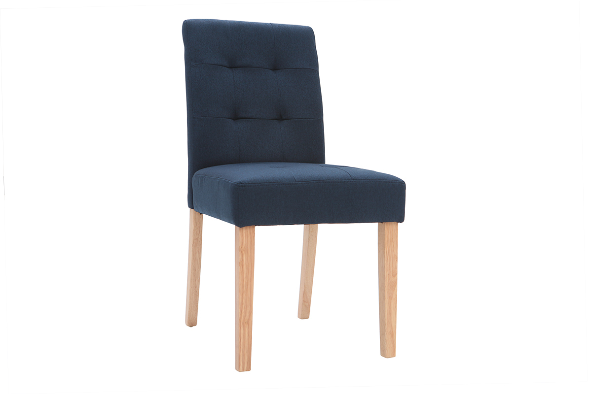 Chaises capitonnes en tissu bleu et bois (lot de 2) ESTER
