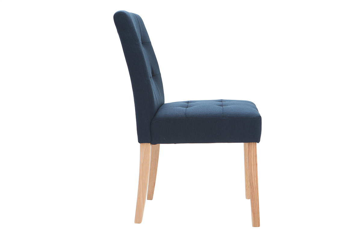 Chaises capitonnes en tissu bleu et bois (lot de 2) ESTER
