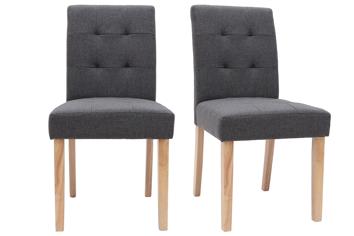 Chaises capitonnes en tissu gris fonc et bois clair (lot de 2) ESTER