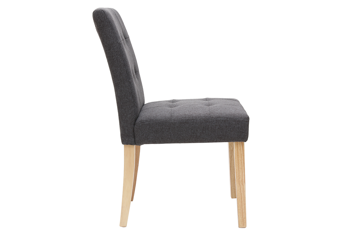 Chaises capitonnes en tissu gris fonc et bois clair (lot de 2) ESTER