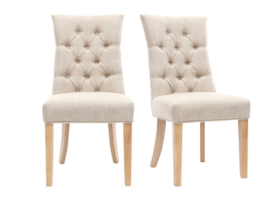 Chaises classiques en tissu lin naturel et bois clair massif (lot de 2) VOLTAIRE