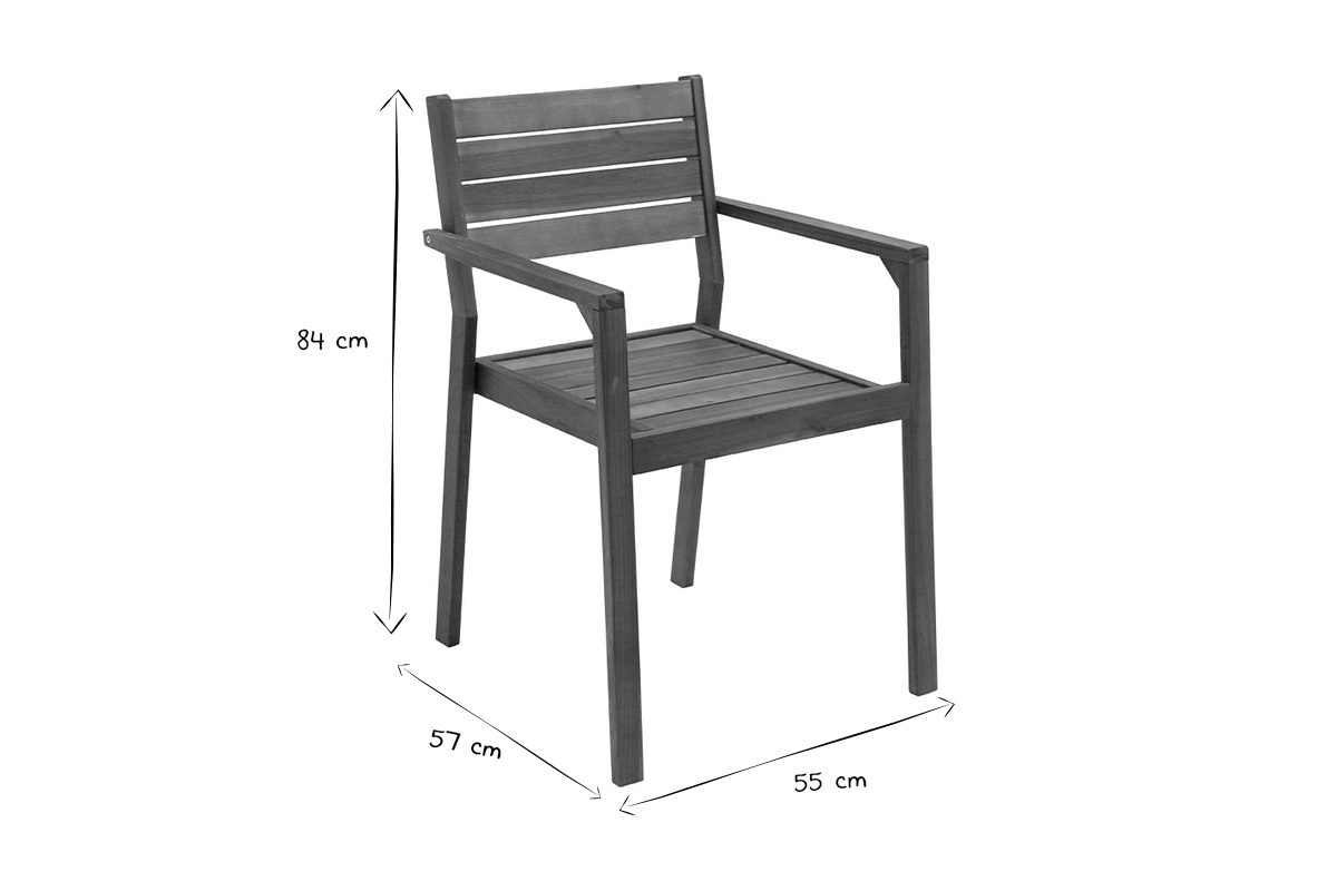 Chaises de jardin empilables en bois massif (lot de 2) CANOPEE