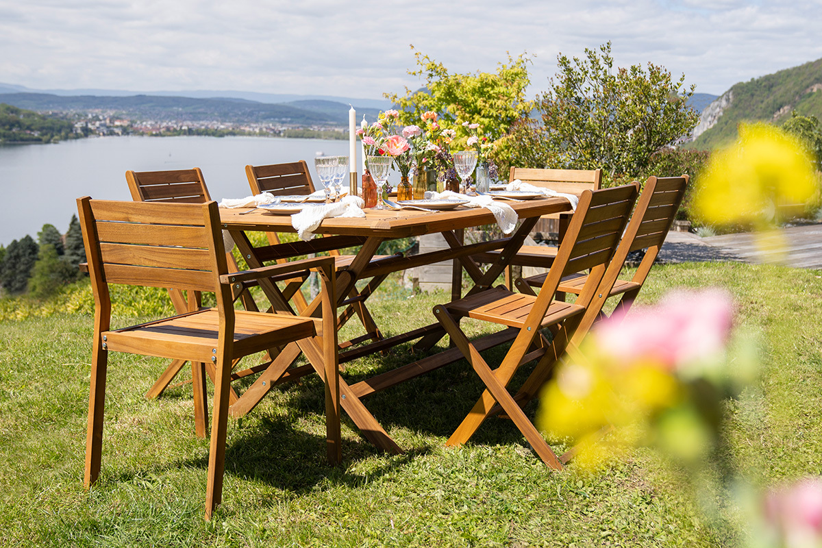 Chaises de jardin empilables en bois massif (lot de 2) CANOPEE