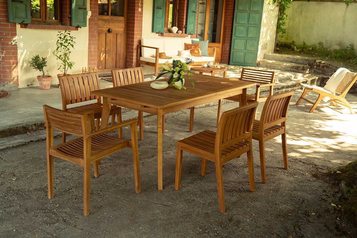 Chaises de jardin empilables en bois teck massif (lot de 2) KAYU