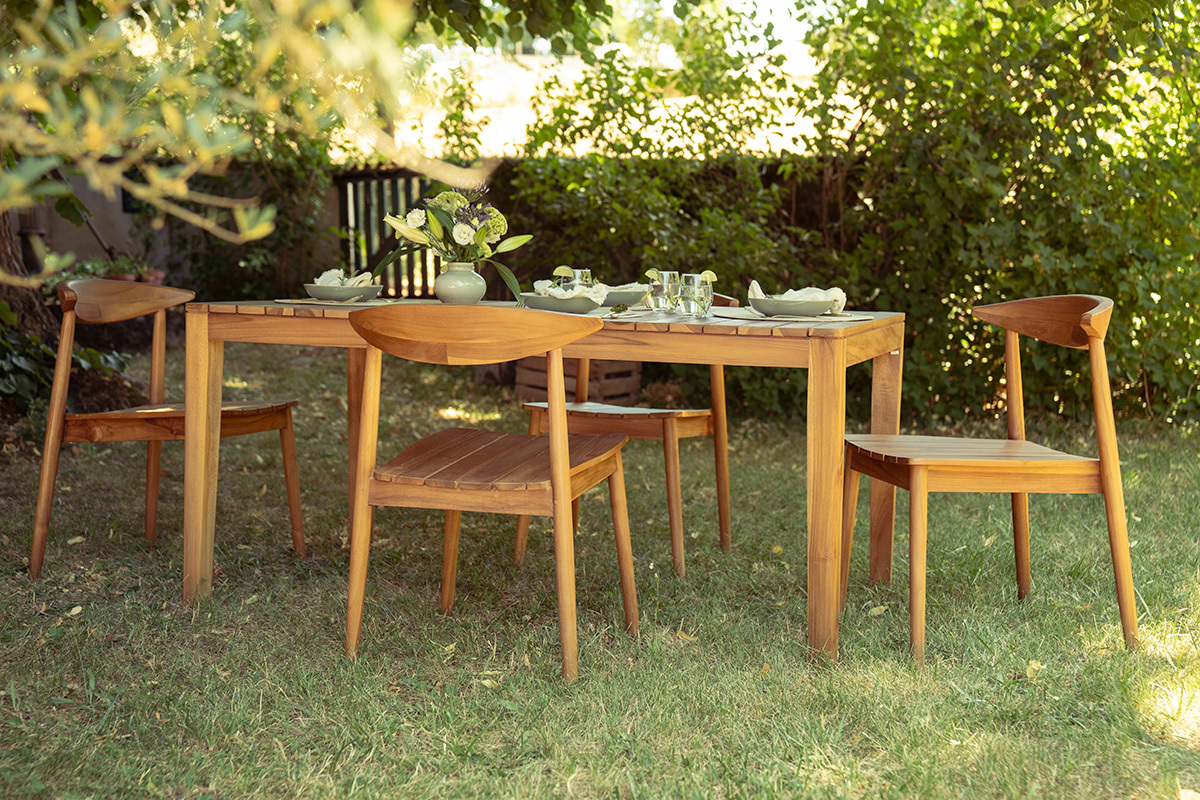 Chaises de jardin empilables en bois teck massif (lot de 2) SAGARA
