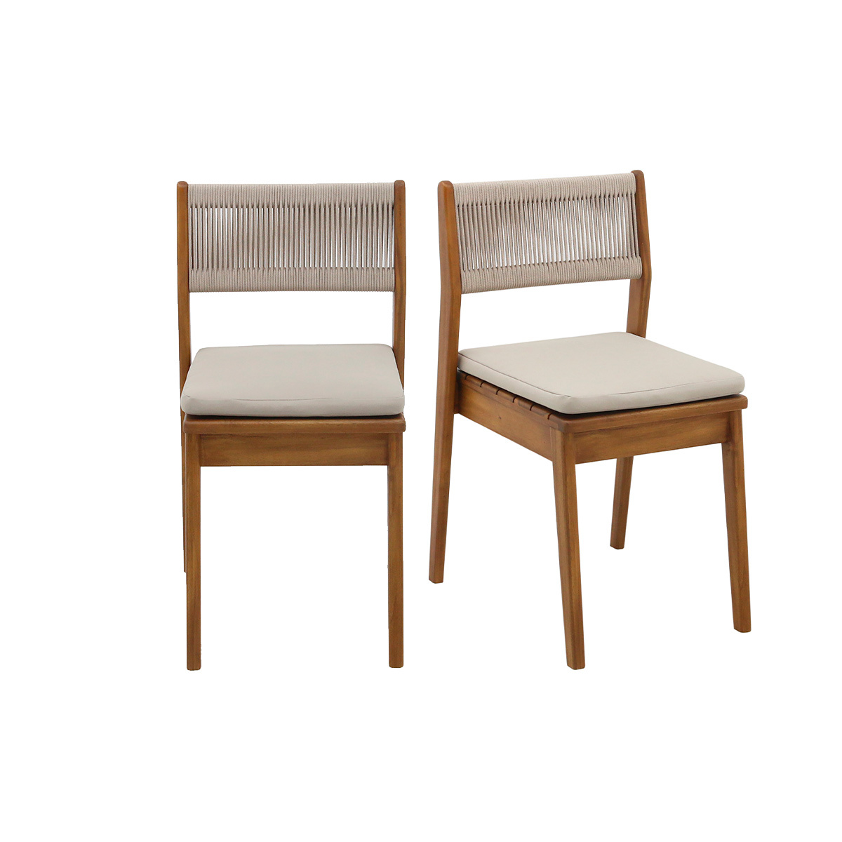 Chaises de jardin en bois massif et corde tressée (lot de 2) ZEPHYR
