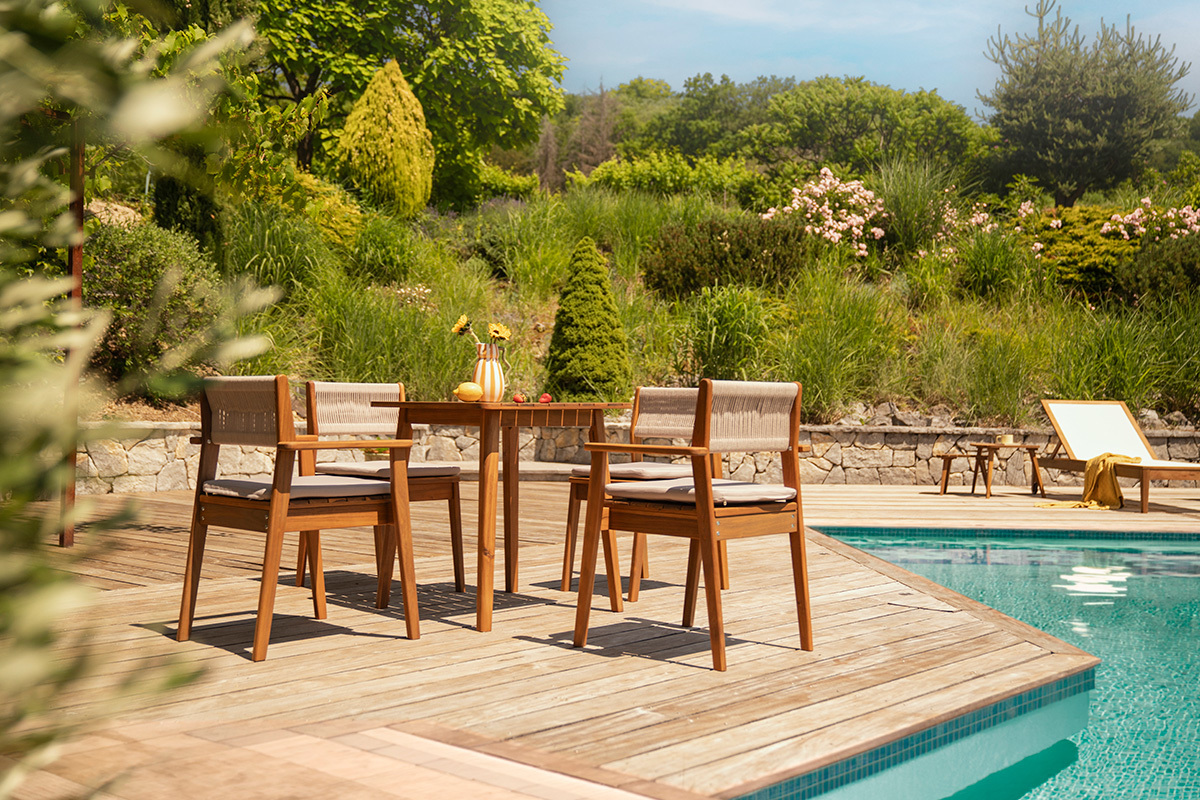 Chaises de jardin en bois massif et corde tress�e (lot de 2) ZEPHYR