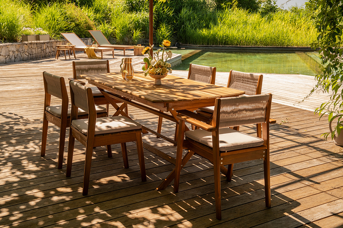 Chaises de jardin en bois massif et corde tress�e (lot de 2) ZEPHYR