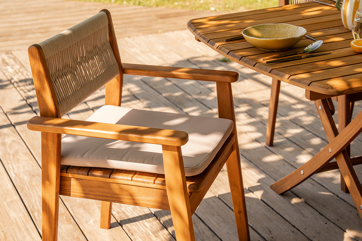 Chaises de jardin en bois massif et corde tress�e (lot de 2) ZEPHYR