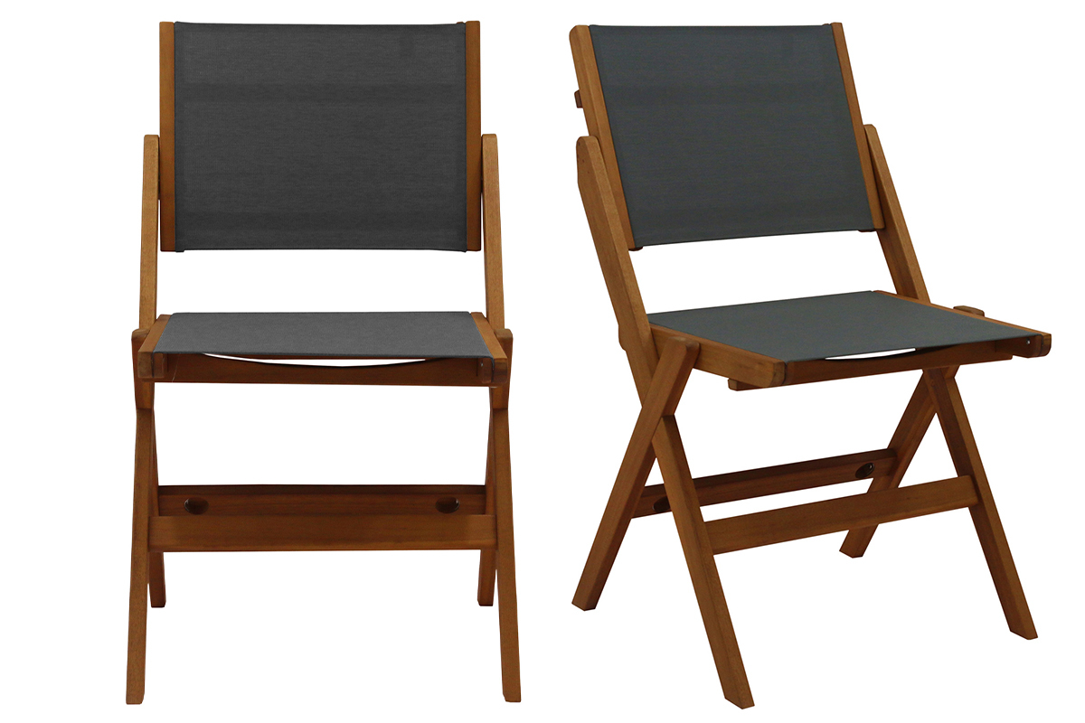 Chaises de jardin gris fonc� et bois massif (lot de 2) APIK