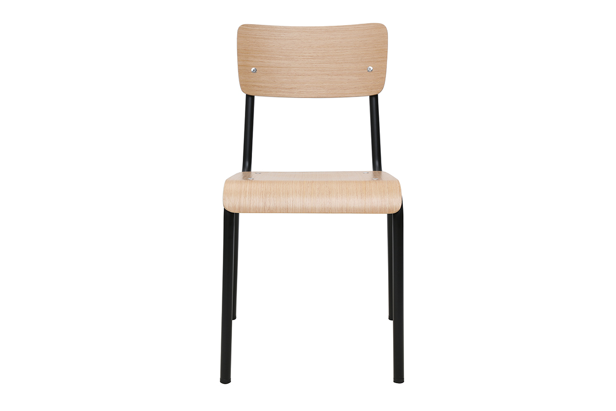 Chaises d'�colier empilables en m�tal noir et bois clair (lot de 2) SCHOOL