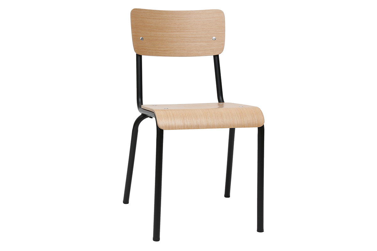 Chaises d'�colier empilables en m�tal noir et bois clair (lot de 2) SCHOOL