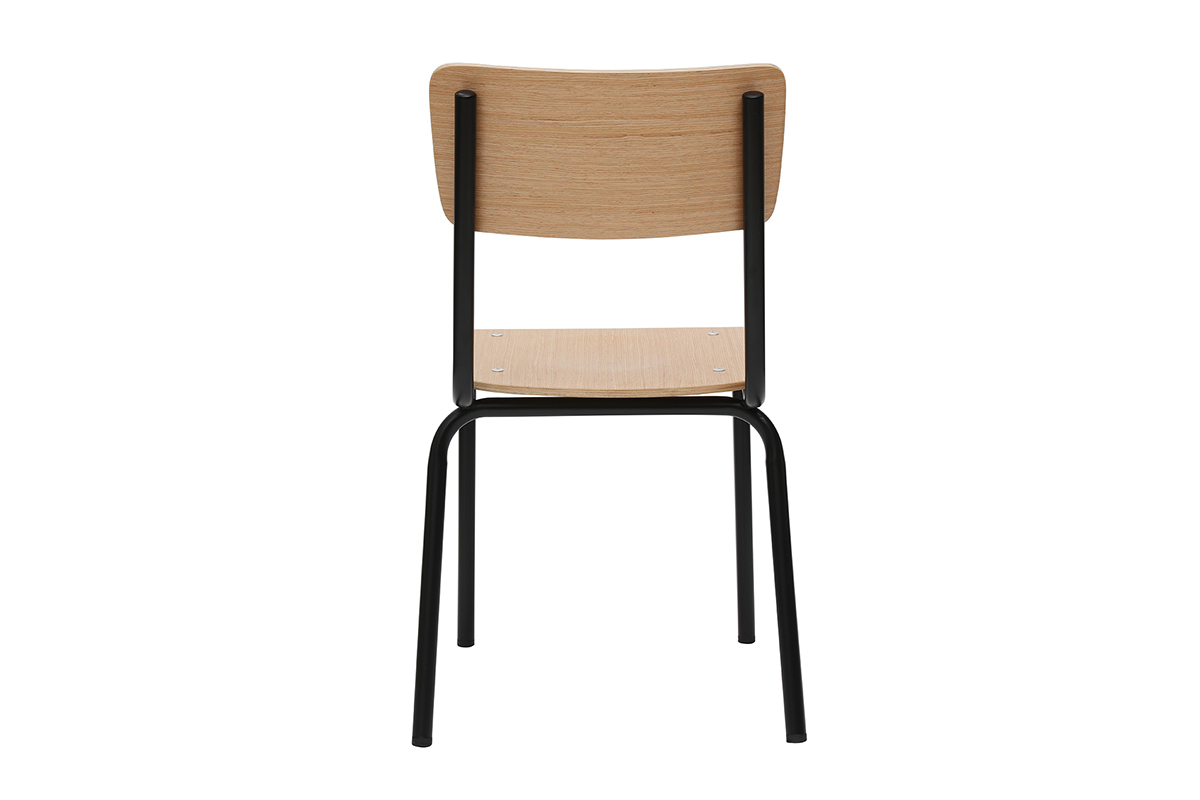 Chaises d'�colier empilables en m�tal noir et bois clair (lot de 2) SCHOOL
