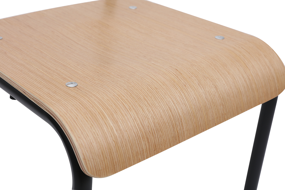Chaises d'�colier empilables en m�tal noir et bois clair (lot de 2) SCHOOL