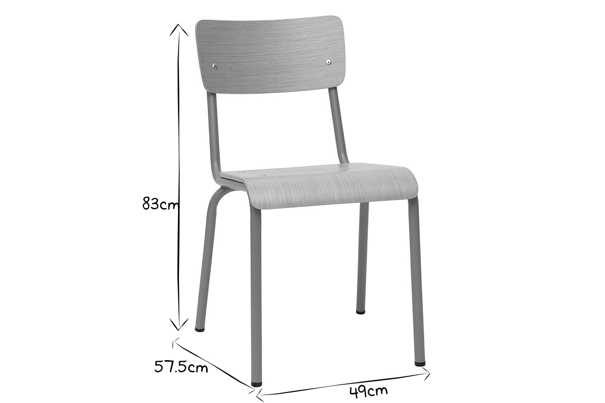 Chaises d'�colier empilables en m�tal noir et bois clair (lot de 2) SCHOOL