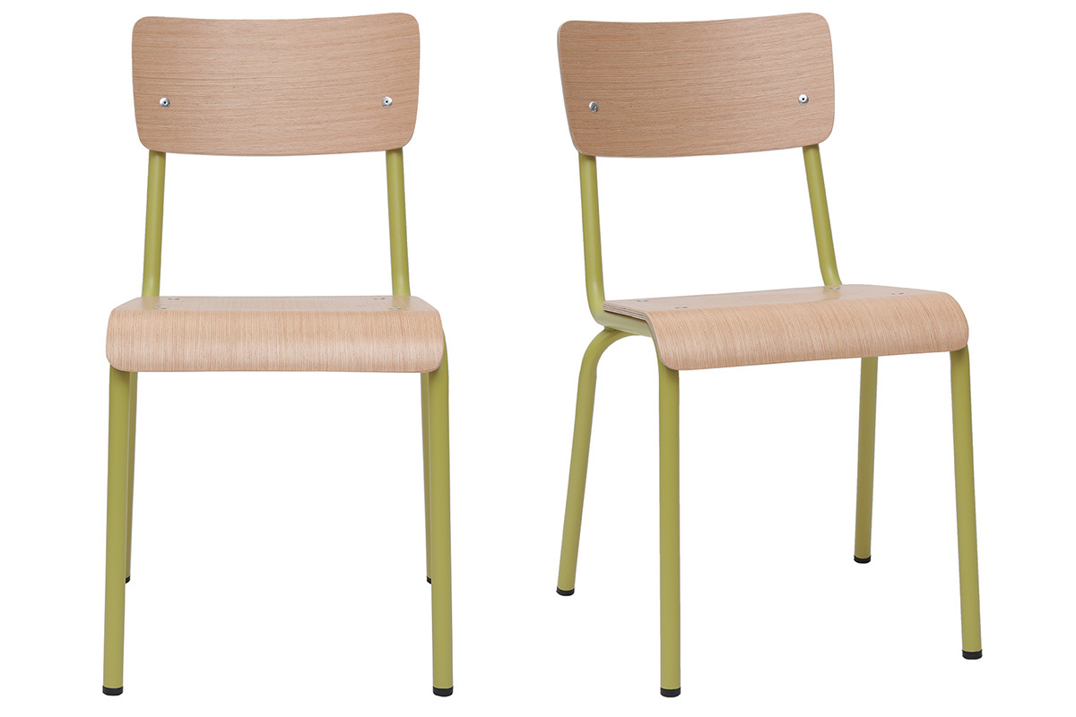 Chaises d'�coliers empilables en m�tal anis et bois clair (lot de 2) SCHOOL
