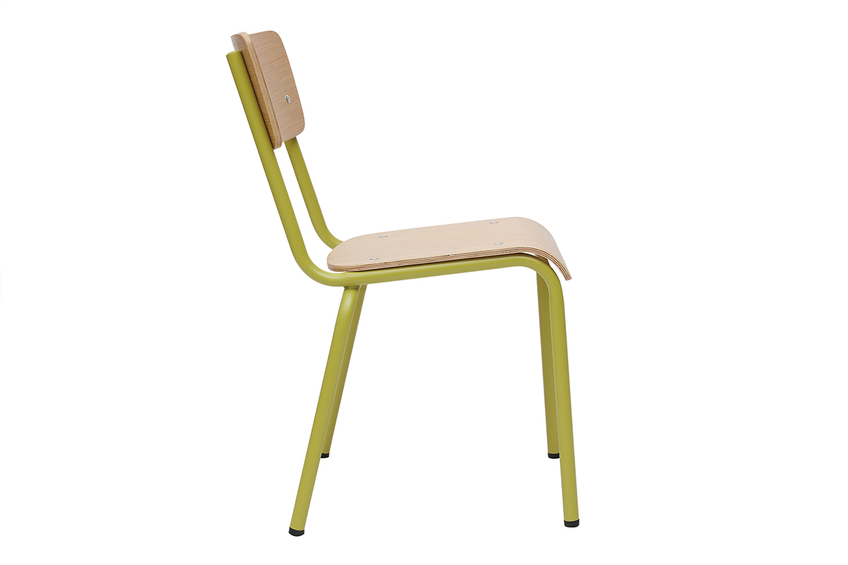 Chaises d'�coliers empilables en m�tal anis et bois clair (lot de 2) SCHOOL