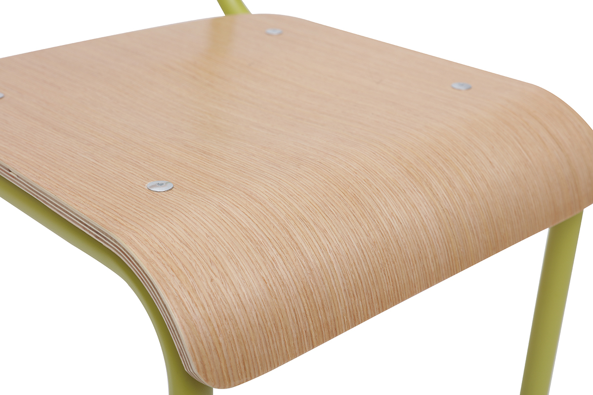 Chaises d'�coliers empilables en m�tal anis et bois clair (lot de 2) SCHOOL
