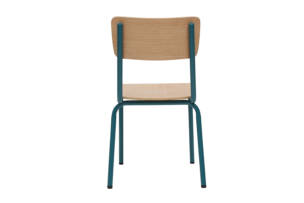 Chaises d'�coliers empilables en m�tal bleu canard et bois clair (lot de 2) SCHOOL