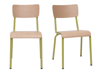 Chaises d'&eacute;coliers empilables en m&eacute;tal jaune et bois clair (lot de 2) SCHOOL