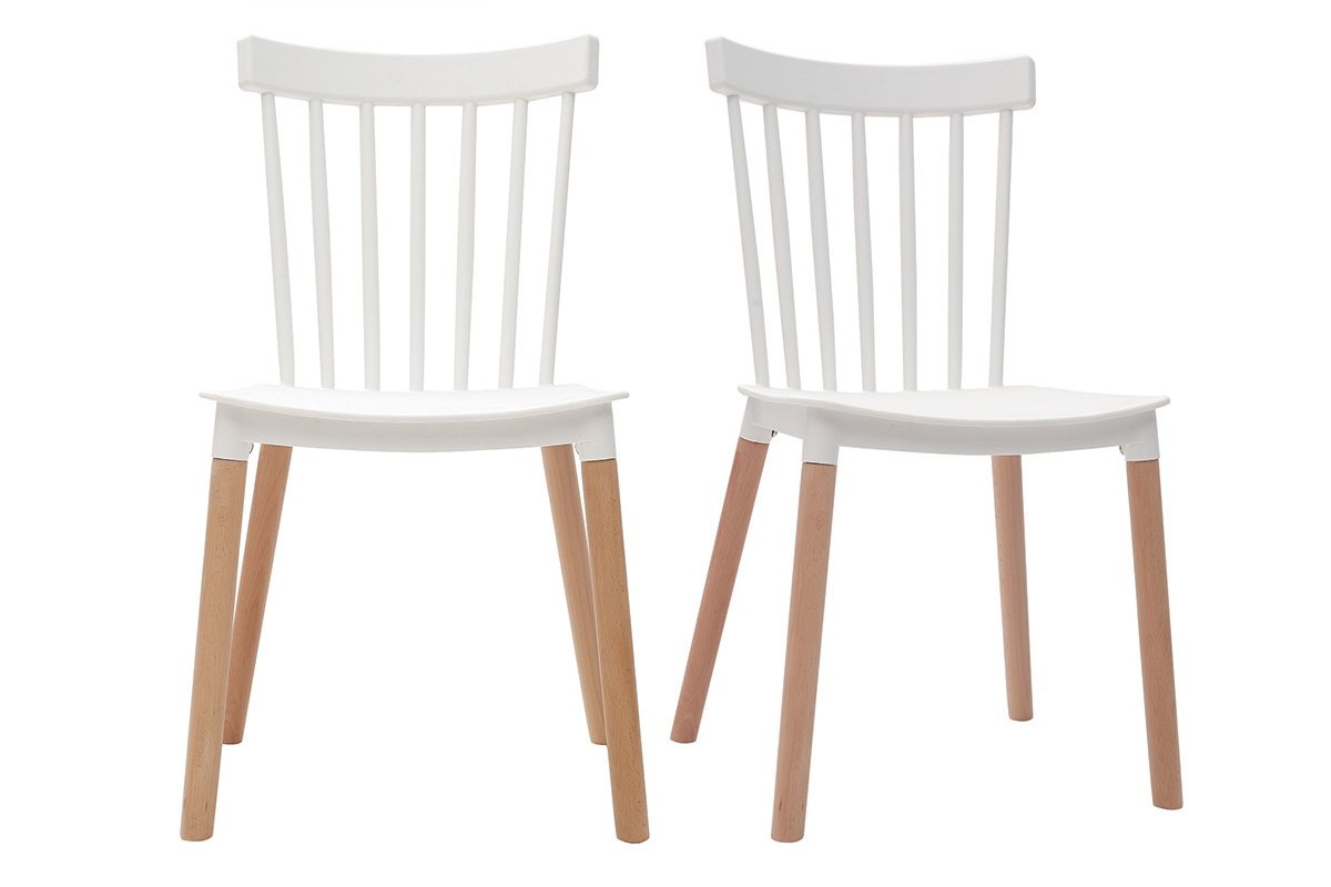 Chaises design bicolores blanc et bois (lot de 2) GAMBO