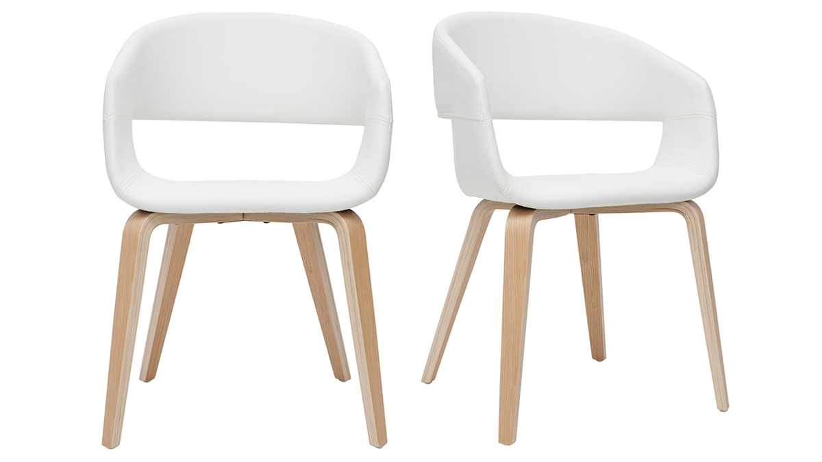 Chaises design blanc et bois clair (lot de 2) SLAM