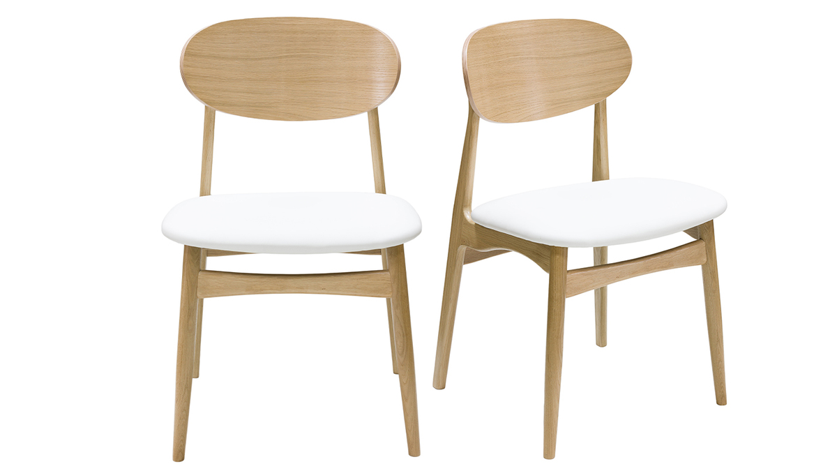 Chaises design blanc et bois clair chêne massif (lot de 2) VICKY