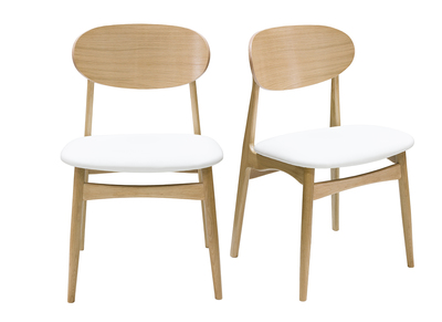 Chaises design blanc et bois clair chêne massif (lot de 2) VICKY