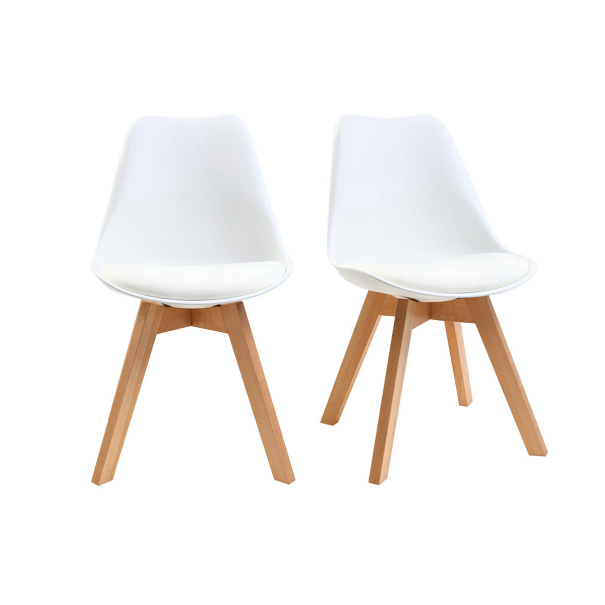 Chaises design blanc et bois clair massif (lot de 2) PAULINE vue1