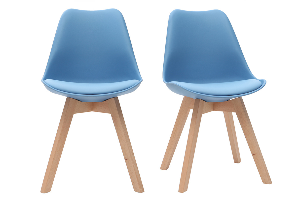 Chaises design bleu ciel avec pieds bois clair (lot de 2) PAULINE