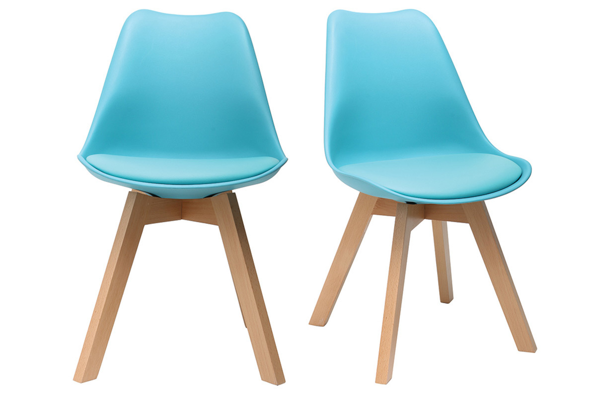 Chaises design bleues avec pieds bois (lot de 2) PAULINE