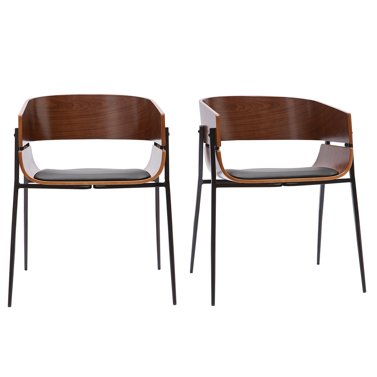 Chaises design bois foncé et métal noir (lot de 2) WESS