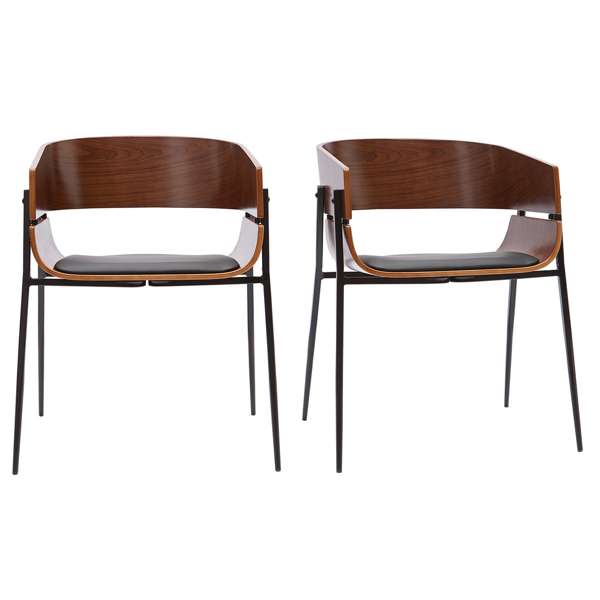 Chaises design bois foncé et métal noir (lot de 2) WESS