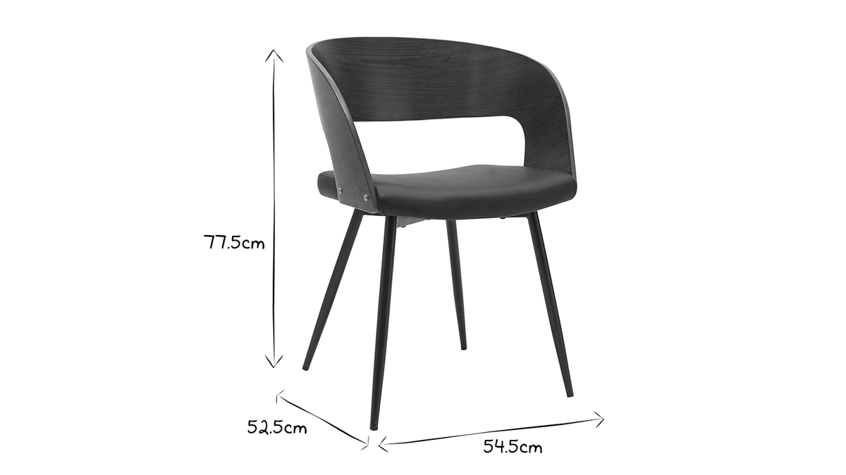 Chaises design bois foncé noyer, assises et métal noirs (lot de 2) RIFF