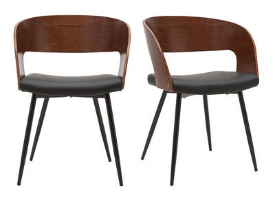 Chaises design bois foncé noyer, assises et métal noirs (lot de 2) RIFF