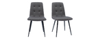 Chaises design capitonnées tissu gris et métal noir (lot de 2) ESCAPE