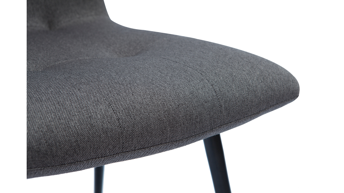 Chaises design capitonnées tissu gris et métal noir (lot de 2) ESCAPE