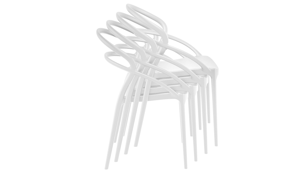 Chaises design empilables blanches intérieur / extérieur (lot de 4) COLIBRI