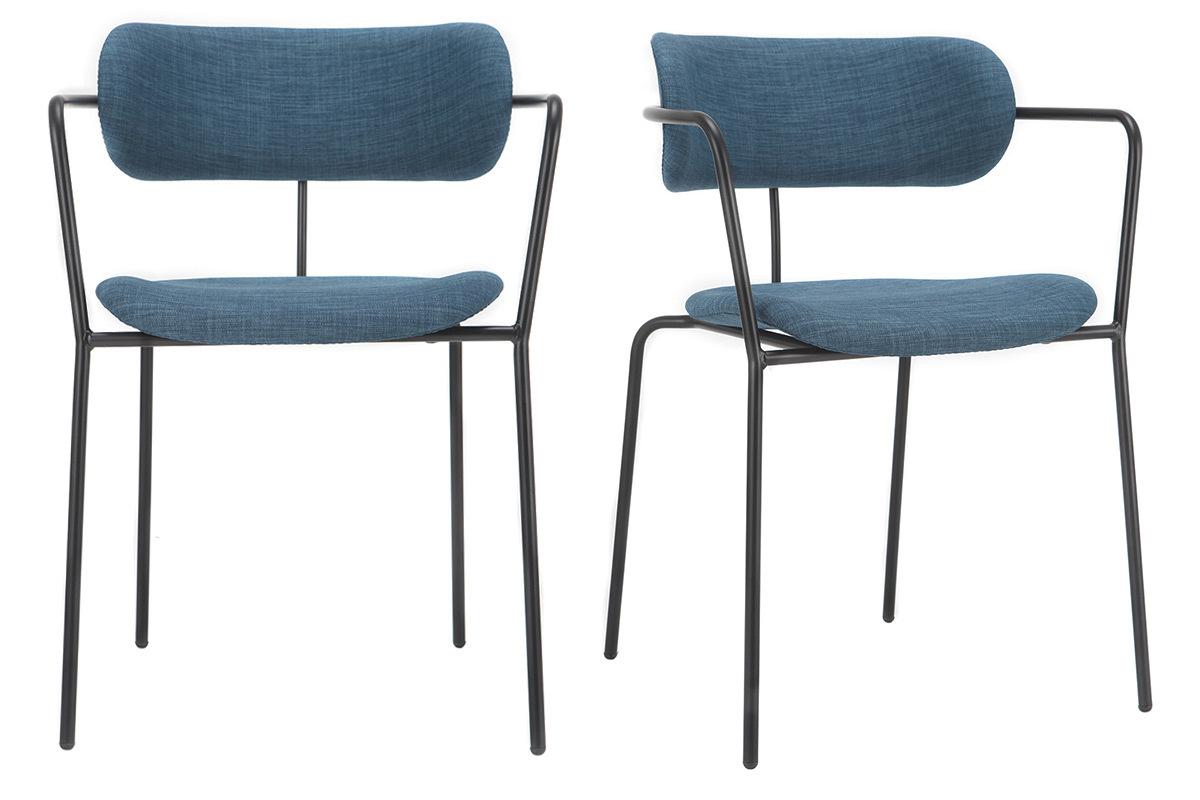 Chaises design empilables en m�tal noir et tissu bleu canard (lot de 2) ANGEL