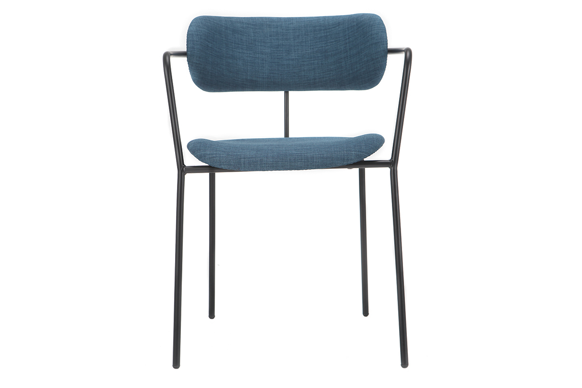 Chaises design empilables en m�tal noir et tissu bleu canard (lot de 2) ANGEL