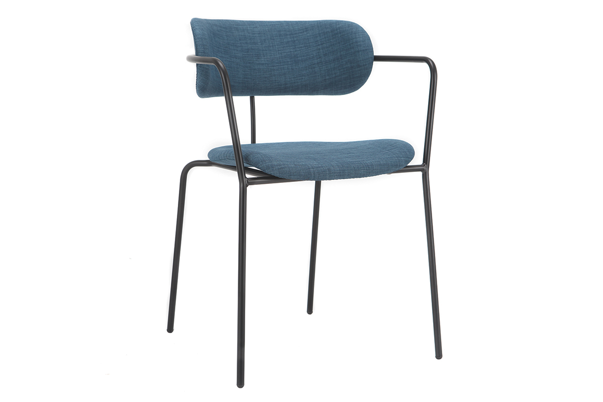 Chaises design empilables en m�tal noir et tissu bleu canard (lot de 2) ANGEL