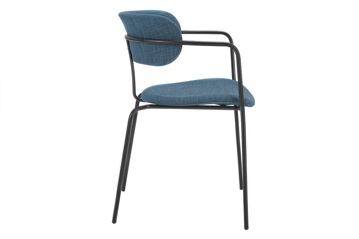 Chaises design empilables en m�tal noir et tissu bleu canard (lot de 2) ANGEL