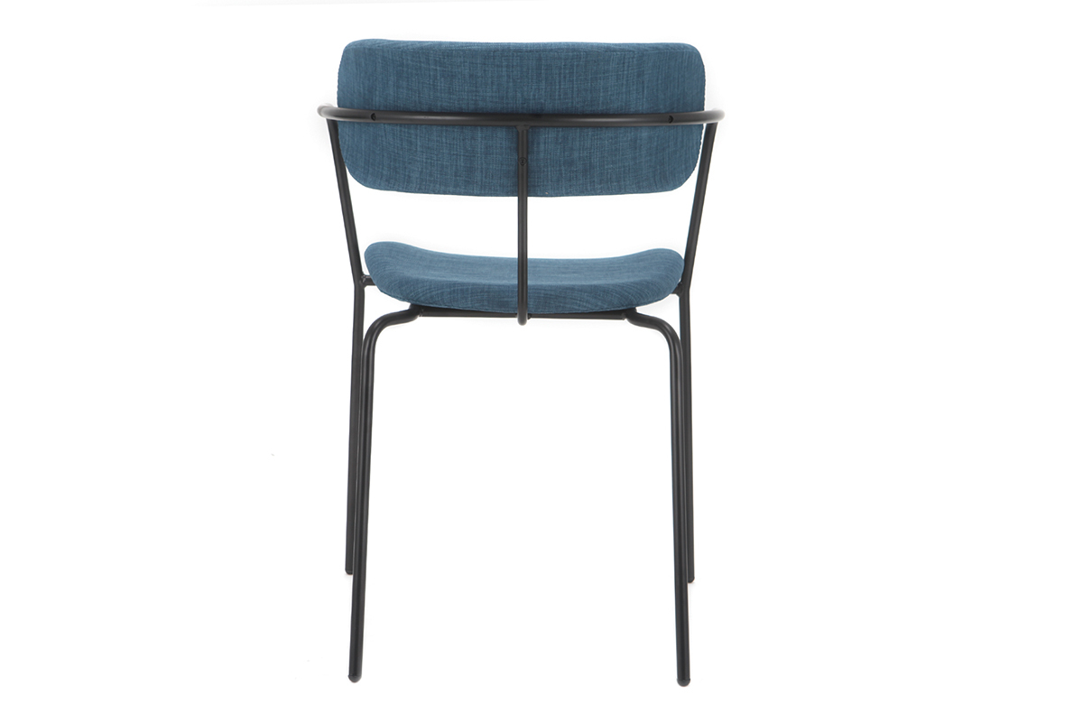 Chaises design empilables en m�tal noir et tissu bleu canard (lot de 2) ANGEL