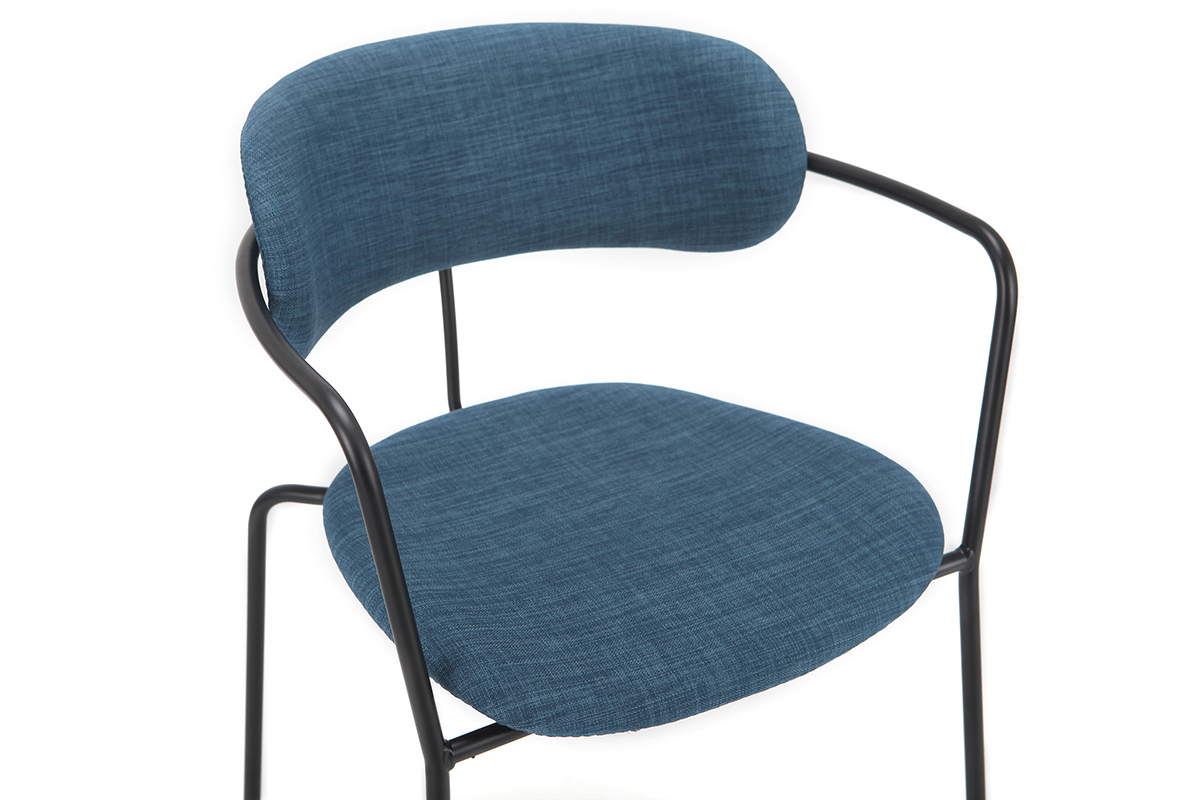 Chaises design empilables en m�tal noir et tissu bleu canard (lot de 2) ANGEL