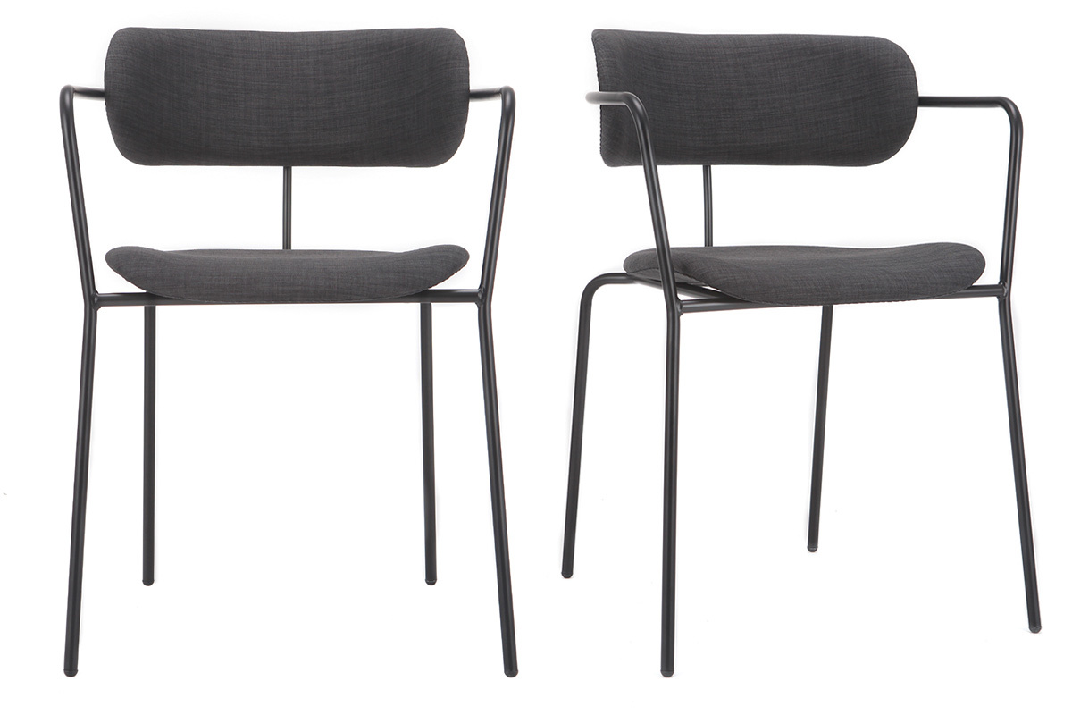 Chaises design empilables en m�tal noir et tissu gris fonc� (lot de 2) ANGEL